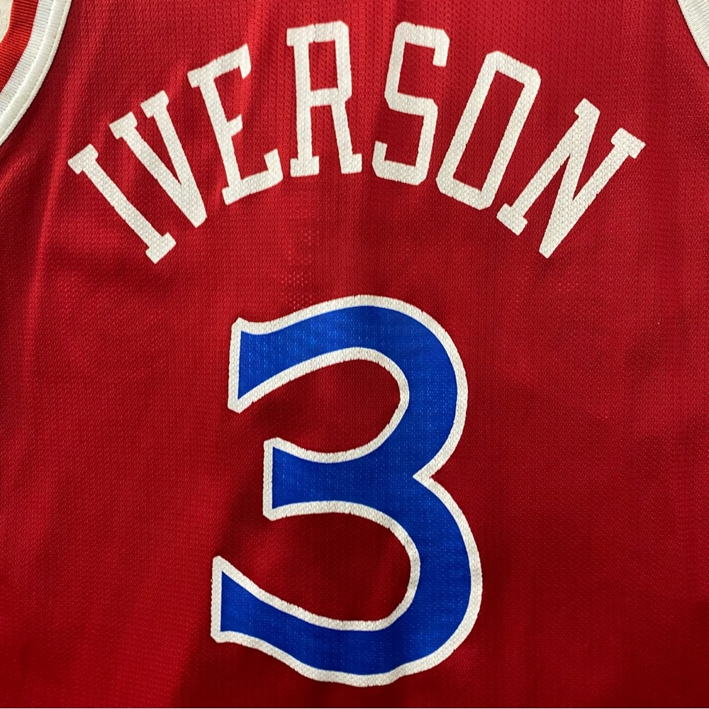 Vintage Champion Philadelphia 76ers Sixers Jersey Men's 40 Red Allen Iverson #3 - Picture 8 of 10